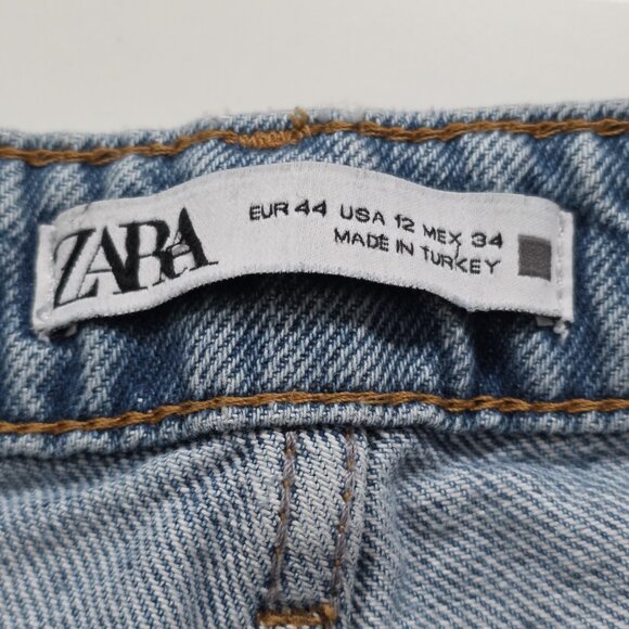 Zara Jeans Womens 12 Blue Straight Leg Cotton Boho Hippie Raw Hem Preppy Denim - Picture 3 of 16